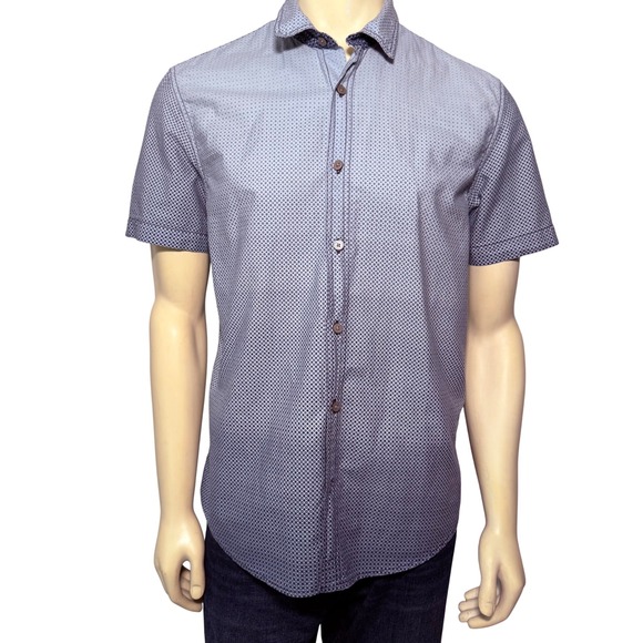 Guess Other - Guess Mens Short Sleeve Button Down Shirt Blue Geometric Ombre SM42H31W4VC L